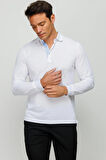 Erkek Polo Yaka Uzun Kollu Sweatshirt Beyaz