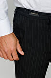 Erkek Beli Lastikli Beyaz Çizgili Koton Pantolon Siyah