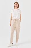 Kadın Triko Taş Baskılı Pantolon Bej