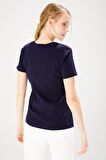 Kadın Sıfır Yaka Kısa Kol Pamuk Kaşkorse T-shirt Lacivert