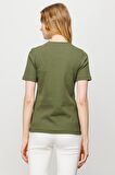Kadın Sıfır Yaka Kısa Kol Pamuk Kaşkorse T-shirt Haki