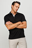 Erkek Polo Yaka Yakası ve Kolu Triko T-shirt Siyah