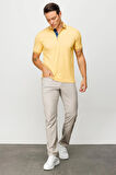 Erkek Polo Yaka Yakası ve Kolu Triko T-shirt Sarı