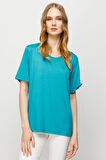 Kadın Sıfır Yaka Basic Penye T-shirt Yeşil
