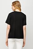 Kadın Sıfır Yaka Basic Penye T-shirt Siyah
