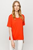 Kadın Sıfır Yaka Basic Penye T-shirt Oranj