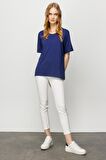 Kadın Sıfır Yaka Basic Penye T-shirt Lacivert