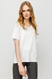 Kadın Sıfır Yaka Basic Penye T-shirt Kemik