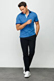 Erkek Polo Yaka Yelken Desenli T-shirt Saks
