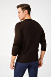 Erkek Basic V Yaka İnce Triko Kazak Koyu Kahve