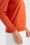 Kadın Sıfır Yaka Angelina Basic Kazak Portakal