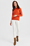 Kadın Sıfır Yaka Angelina Basic Kazak Portakal