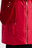 Kadın Kapüşonlu Kısa Kapitone Yelek Kırmızı