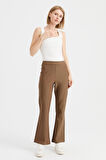 Kadın Beli Lastikli İspanyol Paça Tayt Pantolon Camel