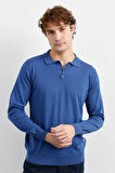 Erkek Basic Polo Yaka İnce Triko Kazak İndigo