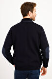 Erkek Pike Dokuma Fermuarlı Cepli Triko Mont Koyu Lacivert