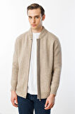 Erkek Pike Dokuma Fermuarlı Cepli Triko Mont K.Bej