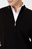 Erkek Hakim Yaka Çelik Örgü Yün Triko Mont Siyah