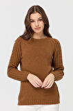 Kadın Sıfır Yaka Kolu Saç Örgü Yün Kazak K.taba