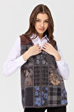 Kadın V Yaka Patchwork Yelek Antrasit