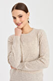 Kadın Sıfır Yaka Yün Kazak V.Bej