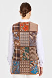 Kadın V Yaka Patchwork Yelek Viski