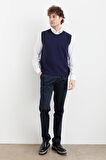 Erkek Sıfır Yaka Klasik Yün Süveter Y.A Lacivert