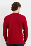 Erkek Sıfır Yaka Basic Yün Kazak K.Kırmızı