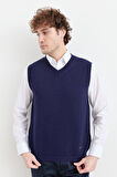 Erkek V Yaka Kalın Klasik Yün Süveter Y.A Lacivert