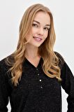 Kadın Polo Yaka Angelina Basic Kazak Siyah