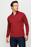 Erkek Polo Yaka Desenli Uzun Kollu Sweatshirt Bordo