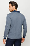 Erkek Polo Yaka Jakarlı Minik Desenli Sweatshirt Füme