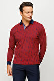 Erkek Polo Yaka Yelken Desenli Sweatshirt Bordo