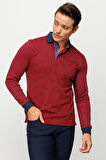Erkek Polo Yaka Tüy Desenli Sweatshirt Bordo