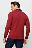 Erkek Polo Yaka Tüy Desenli Sweatshirt Bordo