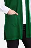 Kadın Sırtı ve Eteği Ajurlu İnce Triko Yelek Yeşil