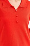 Kadın Polo Yaka İnce Triko Bluz Mercan