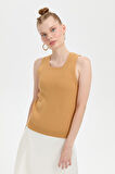 Kadın Sıfır Yaka Dikişsiz Süveter Camel