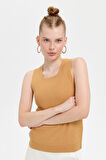 Kadın Sıfır Yaka Dikişsiz Süveter Camel