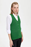 Kadın V Yaka Dikişsiz Yelek K.Yosun