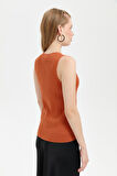 Kadın V Yaka Dikişsiz Yelek Turuncu