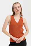 Kadın V Yaka Dikişsiz Yelek Turuncu