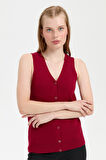Kadın V Yaka Dikişsiz Yelek Vişne