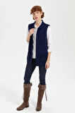 Kadın Polo Yaka Düğmeli Kısa Yün Yelek Y.A Lacivert