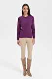Kadın Sıfır Yaka Dikişsiz Fermuarlı Yün Hırka A.Mor