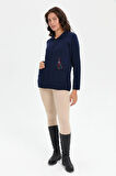 Kadın Polo Yaka İşlemeli Kısa Yün Hırka K.Lacivert