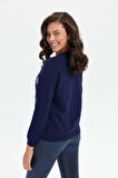 Kadın Sıfır Yaka Önü Baklavalı Yün Hırka Y.A Lacivert