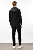 Erkek Kapüşonlu Kanguru Cepli Eşofman Üstü Siyah