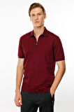 Erkek Polo Yaka Yakası Fermuarlı T-shirt Bordo