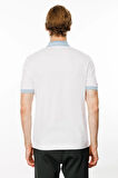 Erkek Polo Yaka Kolu ve Yakası Çizgili T-shirt Beyaz